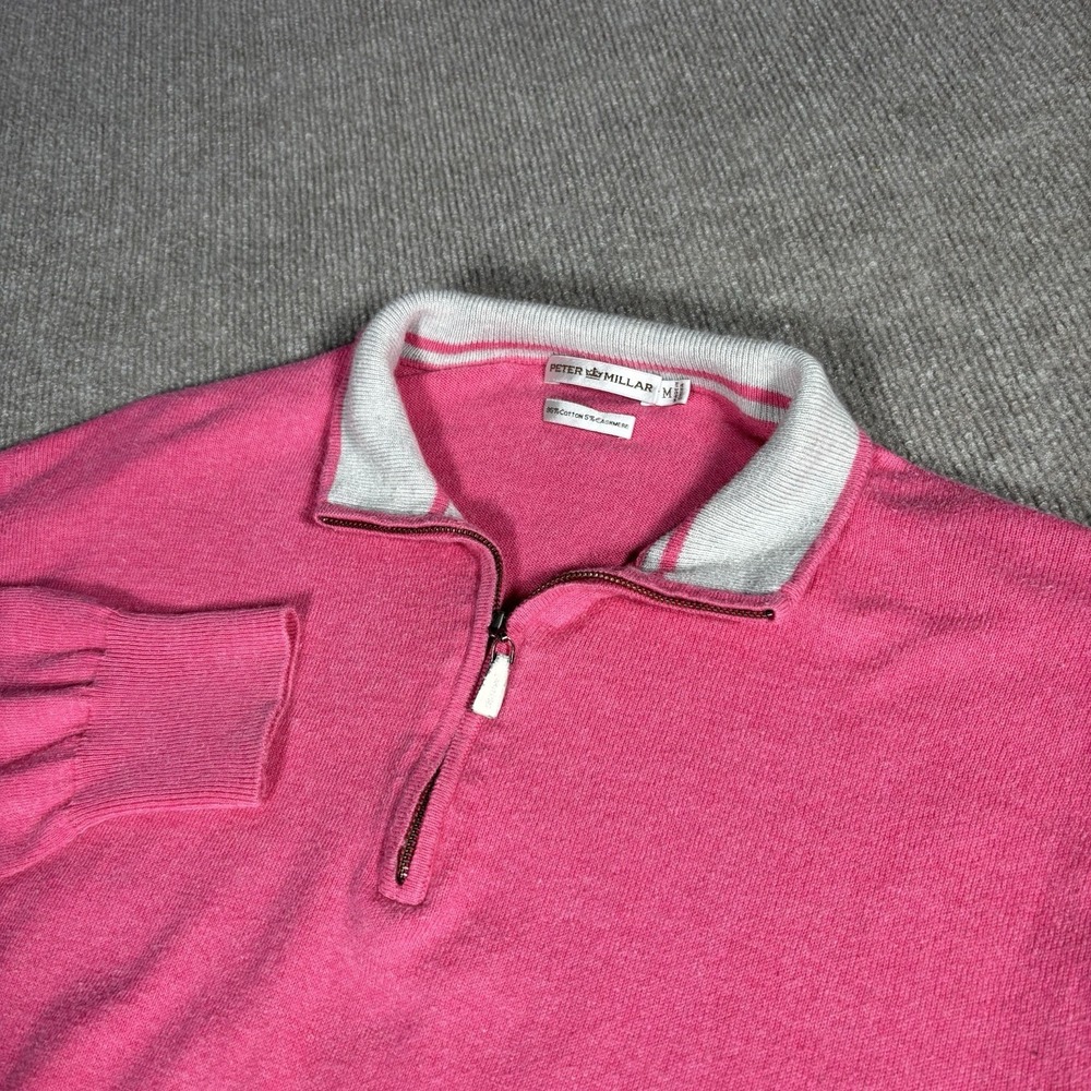 Peter Millar 1/4 Zip Pullover Sweater Mens‎ M Pink Cashmere Blend Golf Preppy